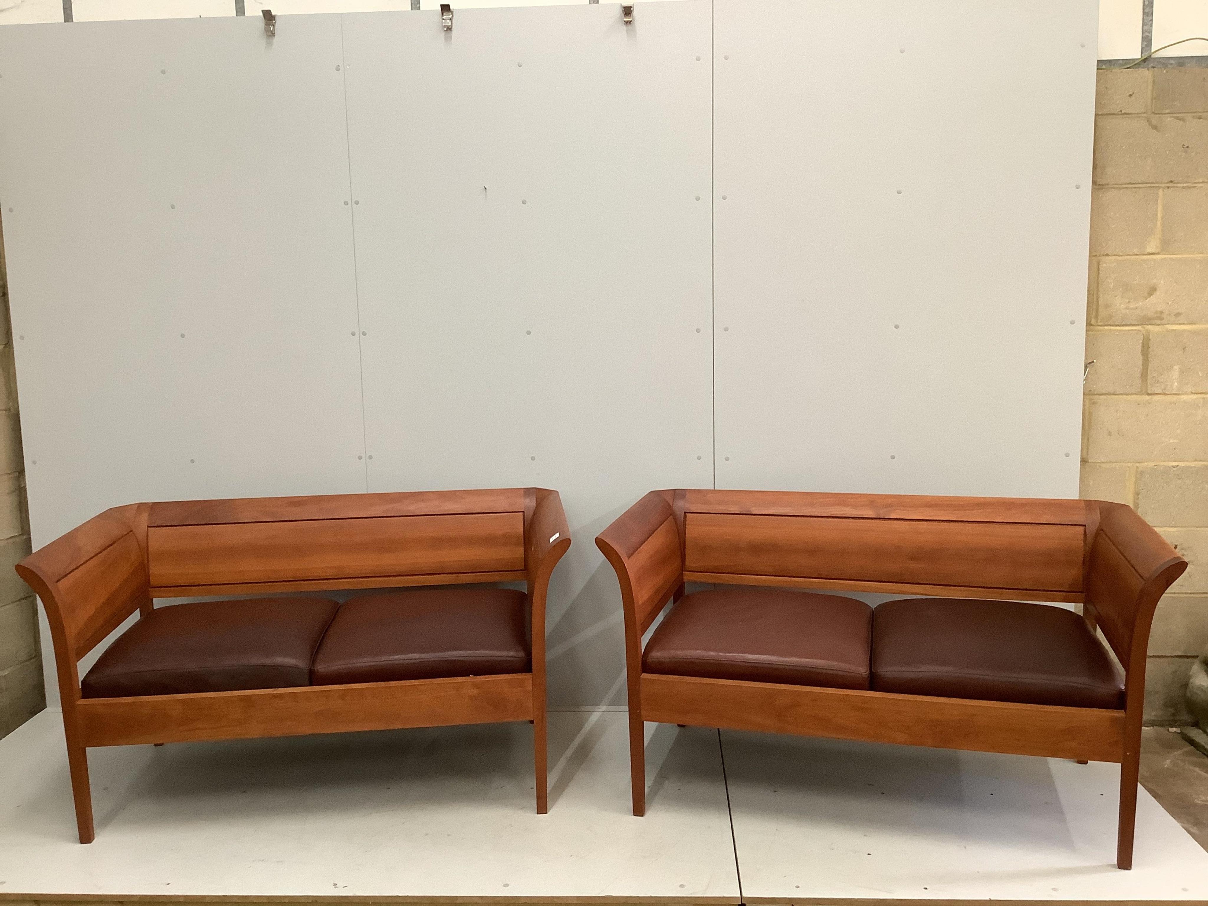A pair of Thomas Moser cherrywood ‘Sofia two-place’ sofas, width 145cm, depth 76cm, height 80cm. Condition - good